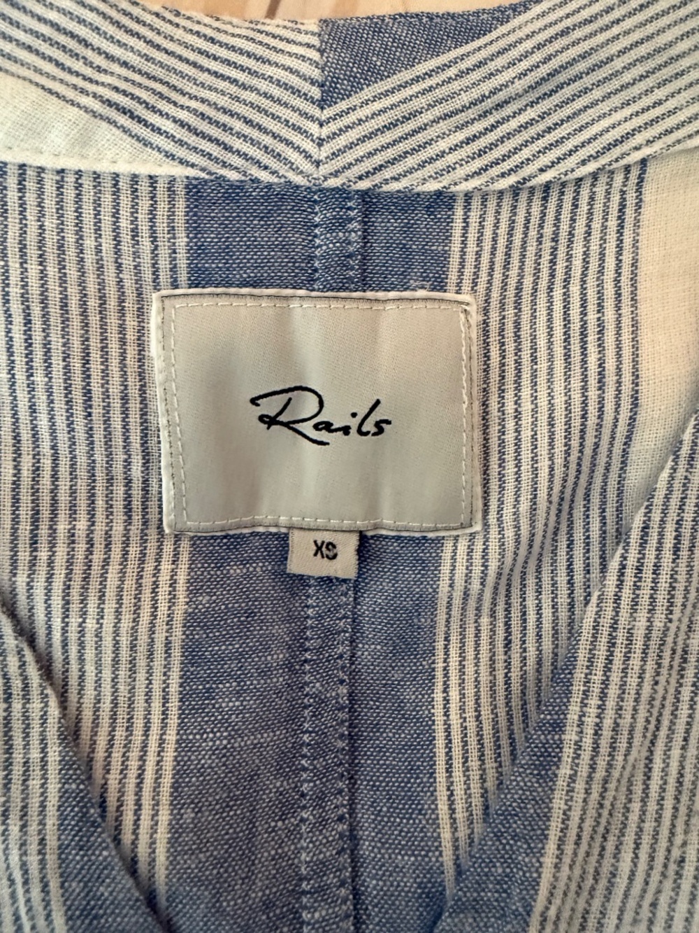 Rails Thea Striped Tie Front Top Linen Blend Blue Nevis Stripe Print Size XS - Picture 4 of 14